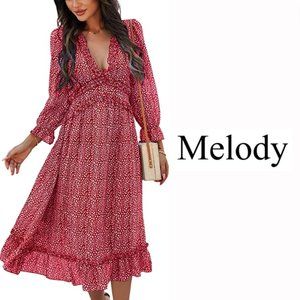 Melody Red and White Capri Midi Dress NWT